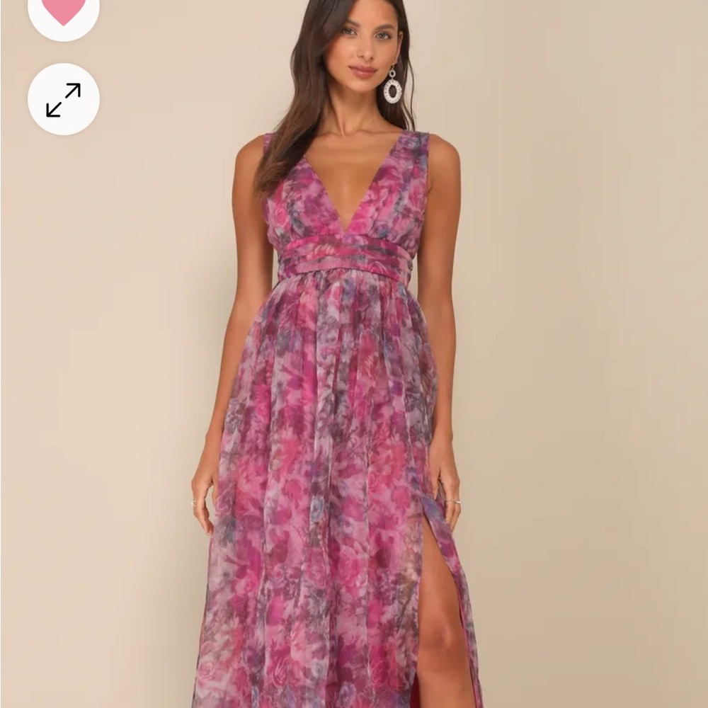 Garden Romance Magenta Floral Print Organza Maxi Dress